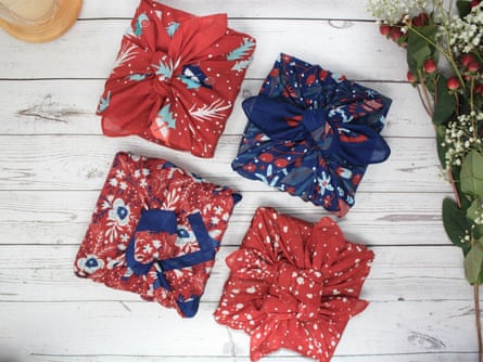 Set of 4 Christmas furoshiki fabric wraps