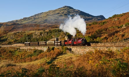 A steam train on the Ffestiniog Railway, in Snowdonia.