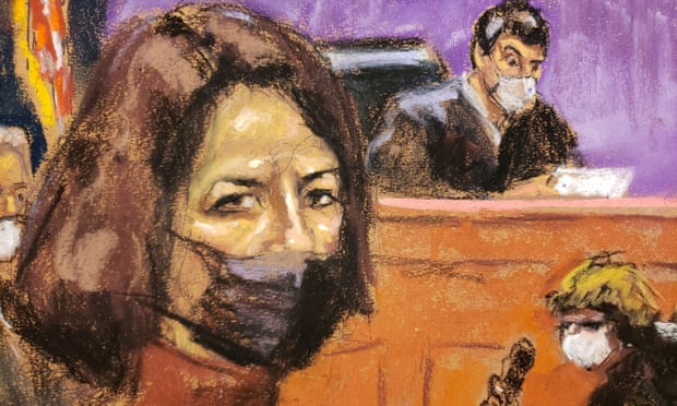 Courtroom sketch of Jeffrey Epstein associate Ghislaine Maxwell sits as the guilty verdict in her sex abuse trial is read on 29 December 2021.