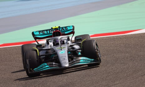Lewis Hamilton in the ‘radical’ Mercedes on the first day of F1’s final pre-season testing in Bahrain