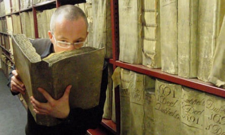 researcher Matija Strlič with his nose in a book