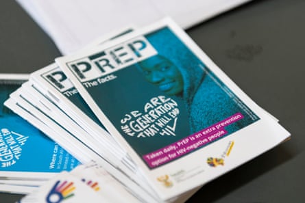 Educational pamphlets for PrEP, a treatment to protect people from getting HIV, at the Diepkloof Clinic in Soweto.
