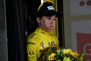 Mauritius rider Kim Le Court looks relieved after holding on to the yellow jersey after stage seven
