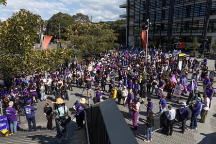 Students and staff gather at the University of Sydney as staff take strike action