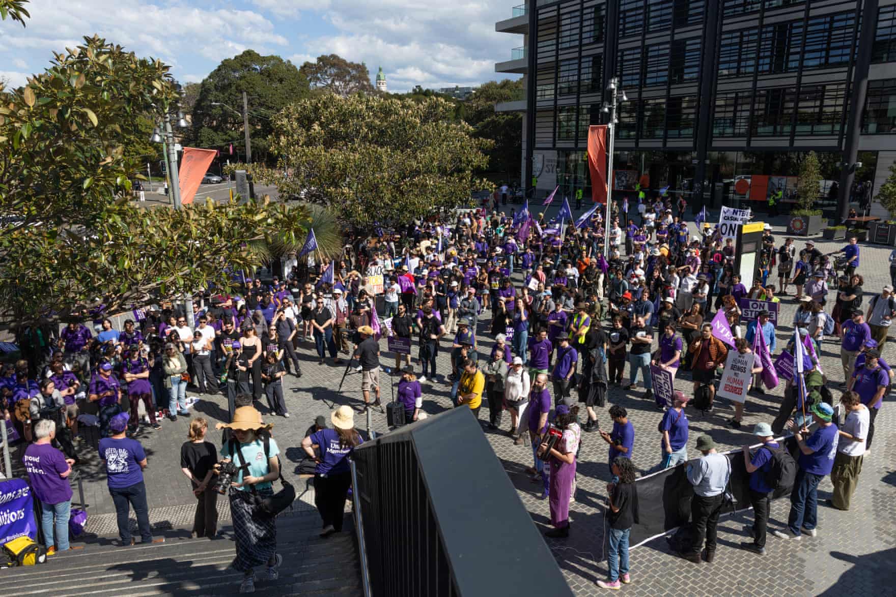 Students and staff gather at the University of Sydney as staff take strike action
