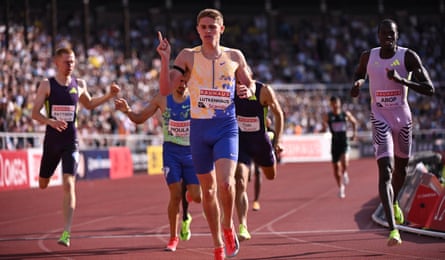 Cooper Lutkenhaus reacts after winning the 800m at the Diamond League meeting in Stockholm.