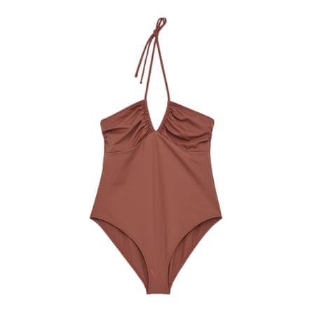 A brown Arket Halterneck Swimsuit on a white background