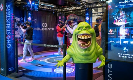 People visit the Ghostbusters VR Academy at the convention