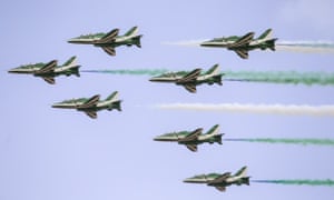 Saudi Hawks from the Saudi air force performing at the international aerospace and defence exhibition in Tunisia in March.