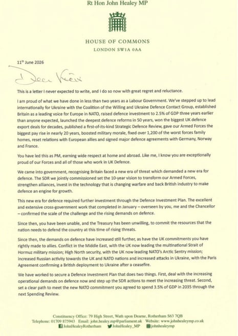 Healey's resignation letter - page 1
