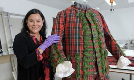 A cut above … Diana Gabaldon examines the tartan suit of English Jacobite Sir John Hynde Cotton.