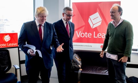 Dominic Cummings with Boris Johnson and Michael Gove at Vote Leave HQ.