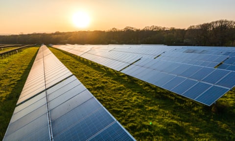 The new Labour government has approved three giant solar farms such as the one in West Sussex, above.