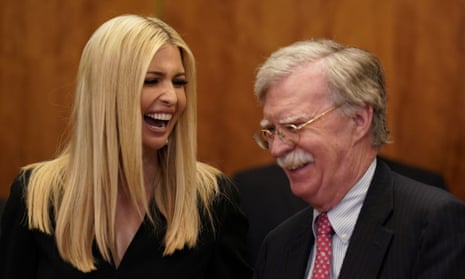 Ivanka Trump with national security adviser John Bolton in South Korea on Sunday. On stage later, Donald Trump introduced his daughter and said: ‘She’s going to steal the show.’