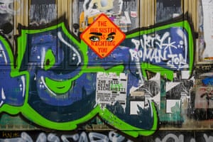 Berlin, Germany. Graffiti and other artwork at an improvised street art gallery in Dircksenstrasse, near Alexanderplatz. Located on the walls of a commuter train viaduct, the site has attracted street artists for decades