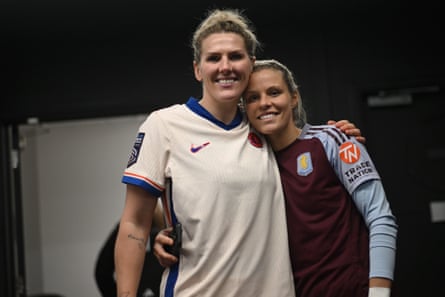 Millie Bright (left) with Rachel Daly following the Women’s Super League match between Aston Villa and Chelsea in February 2025.