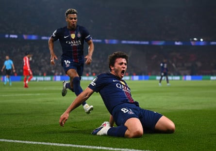 João Neves slides successful delight aft scoring PSG’s 2nd extremity of nan night