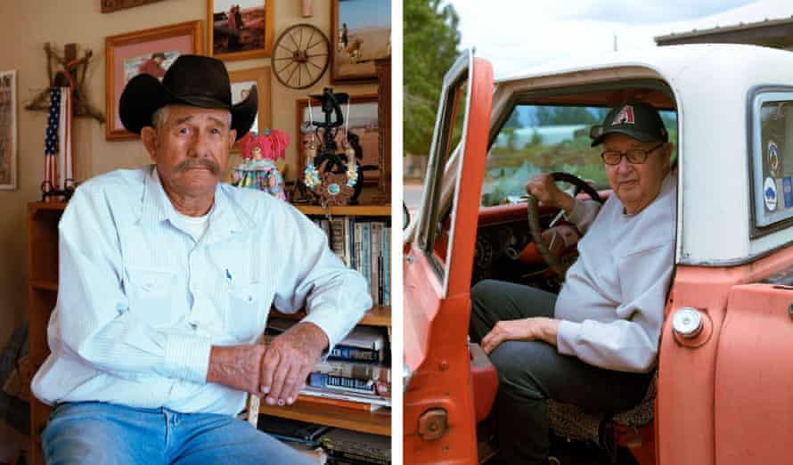 Left: Dennis Williams next to his radio where he listens to KHIL in Kansas Settlement. Right: Dale Allen frequent KHIL listener in his pickup at his home in Sunsites