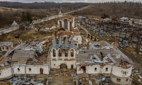 A church destroyed by the Russian forces in Dolina, a town close to the village of Krasnopillia.
