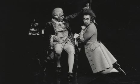 Paul Scofield, left, as Salieri, and Simon Callow as Mozart, in the 1979 production of Amadeus