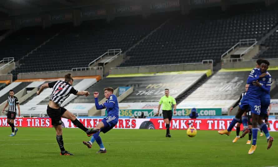 Andy Carroll volleys in for Newcastle - his first goal for the club since 2010.