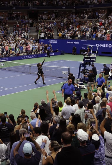 Serena Williams thanks fans after being defeated.