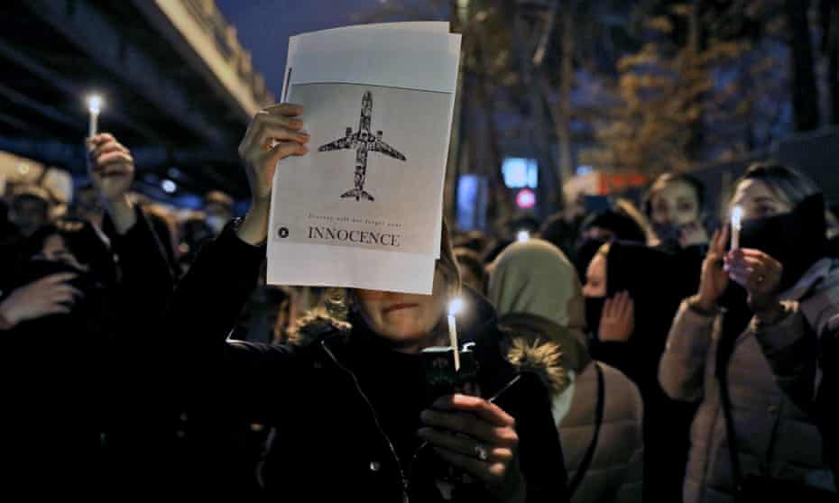 People gather for a vigil to remember the victims of the plane crash in Tehran, Iran, in January 2020. 