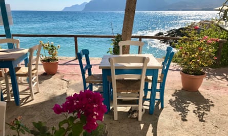 Service with a view: a table overlooking the sea in the village of Mochlos.