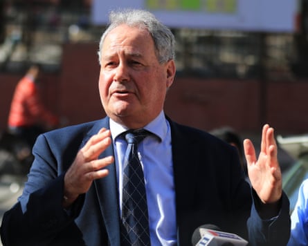 Bob Blackman speaks to reporters in India.