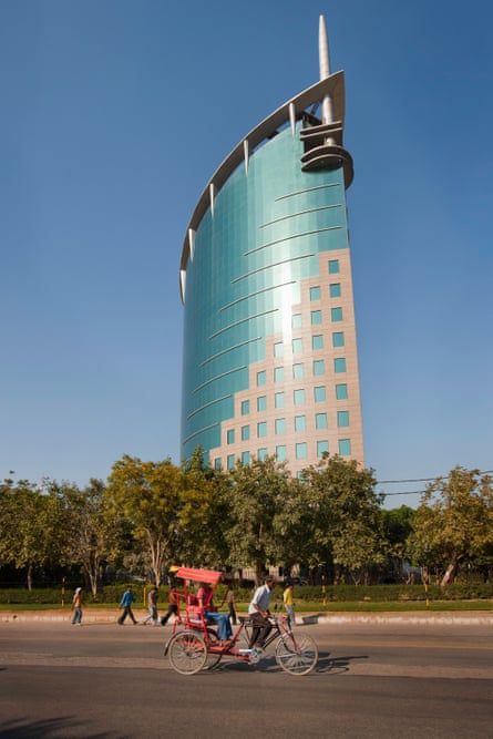The glass facade of DLF’s Gateway Tower in Gurugram, India.
