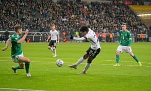 Serge Gnabry scores Germany’s equaliser and scored twice more as they beat Northern Ireland 6-1.