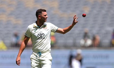 Josh Hazlewood prepares to bowl on Day 2.