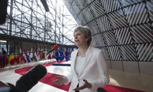 Theresa May at the EU summit in the Europa building in Brussels on 23 June.