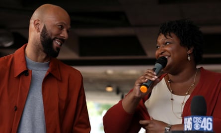 Common and Stacey Abrams, democratic gubernatorial candidate for Georgia, at a Souls to the Polls rally ahead of the midterm elections in Atlanta, Georgia, 28 October 2018.