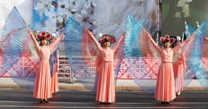 Women wearing traditional costume on the first day of spring.