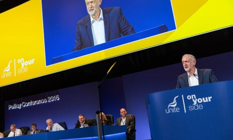 ‘Empty leftism’: Jeremy Corbyn at the Unite conference in Brighton last week.
