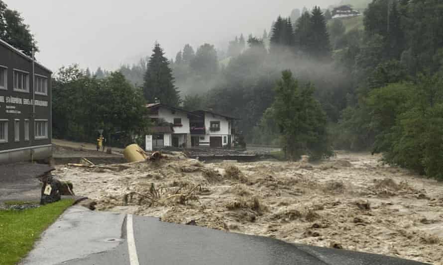 A damaged street in Kelchsau near Kitzbuehel, Austria.