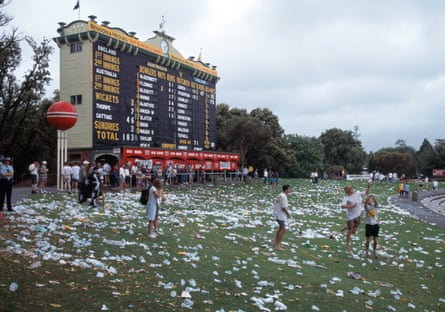 The remnants of the Barmy Army party after England beat Australia by 106 runs at the Adelaide Oval in January 1995