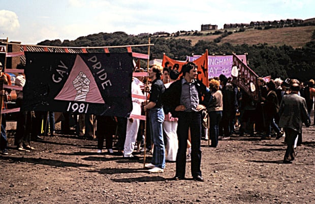 Pride marchers prepare their banners on stony ground in Huddersfield