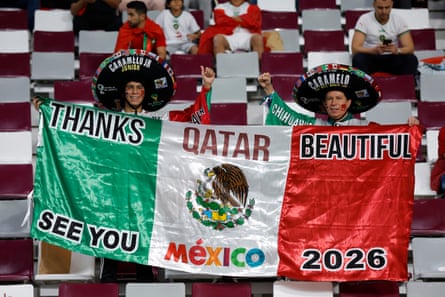 Banner thanking Qatar for the 2022 event and looking forward to the 2026 tournament
