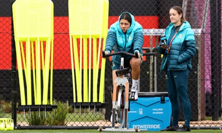 Despite sitting out training on an exercise bike, Sam Kerr is confirmed to play in the Matildas’ game against Denmark on Monday in Sydney.