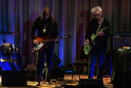 Jim Jarmusch (right) performs with Jozef van Wissem in Chicago in 2025.