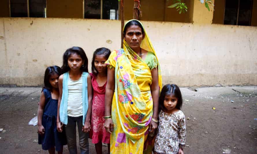 Jayshree Parkhe with her four girls. The children had to drop out of school when the family’s shack was razed and they were moved to Mahul.