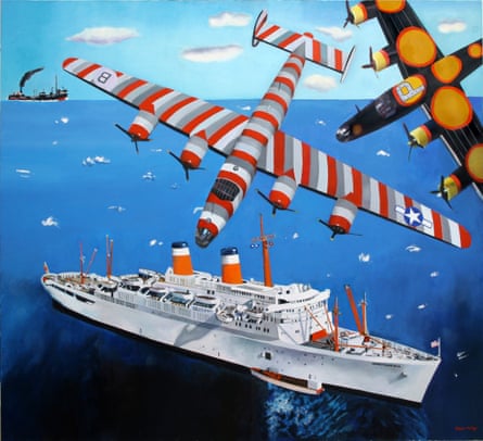 Malcolm Morley’s B25 Liberator Over Independence, 2013, influenced by his memories of the second world war.