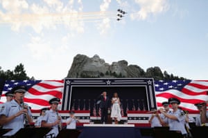 Jets fly over as Trump and Melania celebrate the Fourth of July.