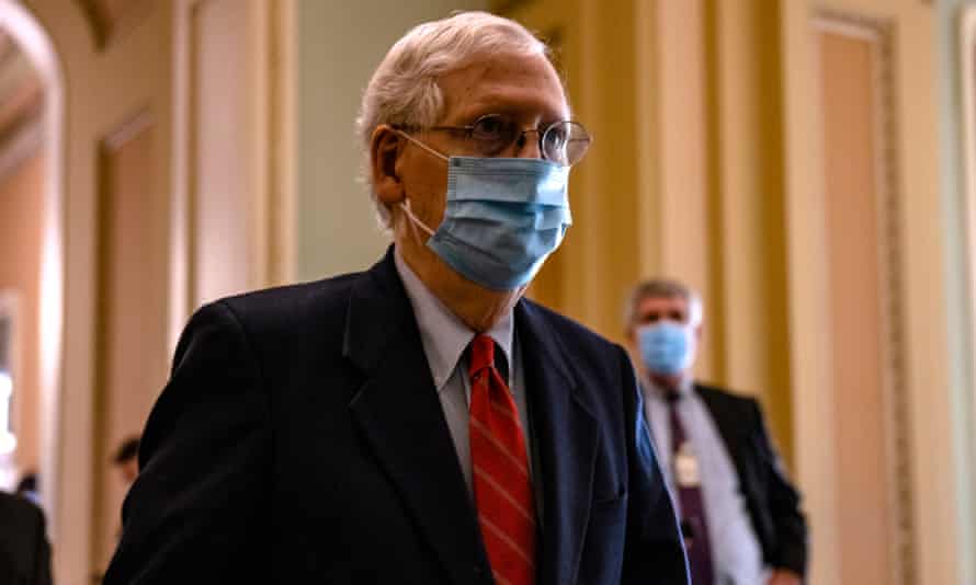Mitch McConnell heads to the Senate floor to gavel the Senate into session on 9 November 2020.
