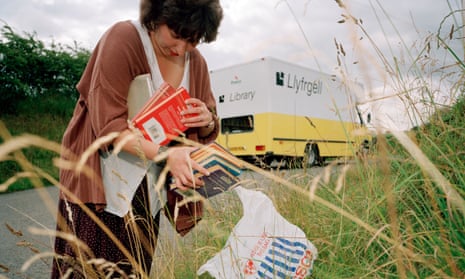 A farmer’s wife used to leave her books in a bag in the hedge so the librarian, here Joanne Lacy, could swap them over without meeting her or knowing where she lived.