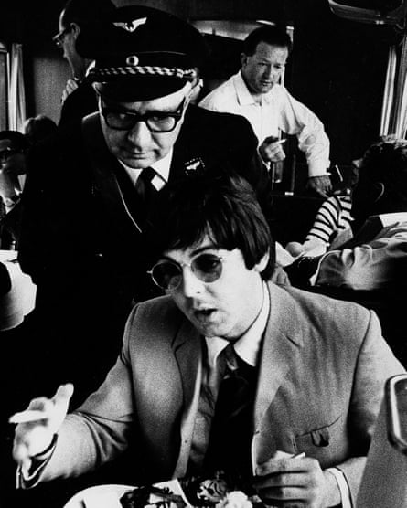 Barrow, back right, on a tour train in Germany with Paul McCartney and the Beatles in 1966.