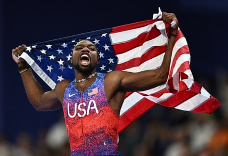 Paris 2024 Olympics day nine: athletics, tennis, golf, dressage and more – live Noah Lyles of United States celebrates.