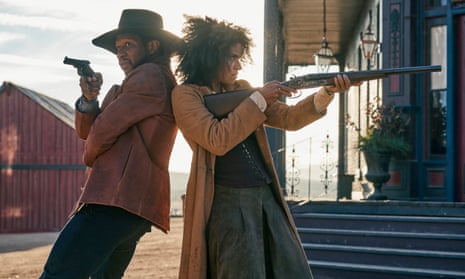 Jonathan Majors as Nat Love and Zazie Beetz as Mary Fields in The Harder They Fall.